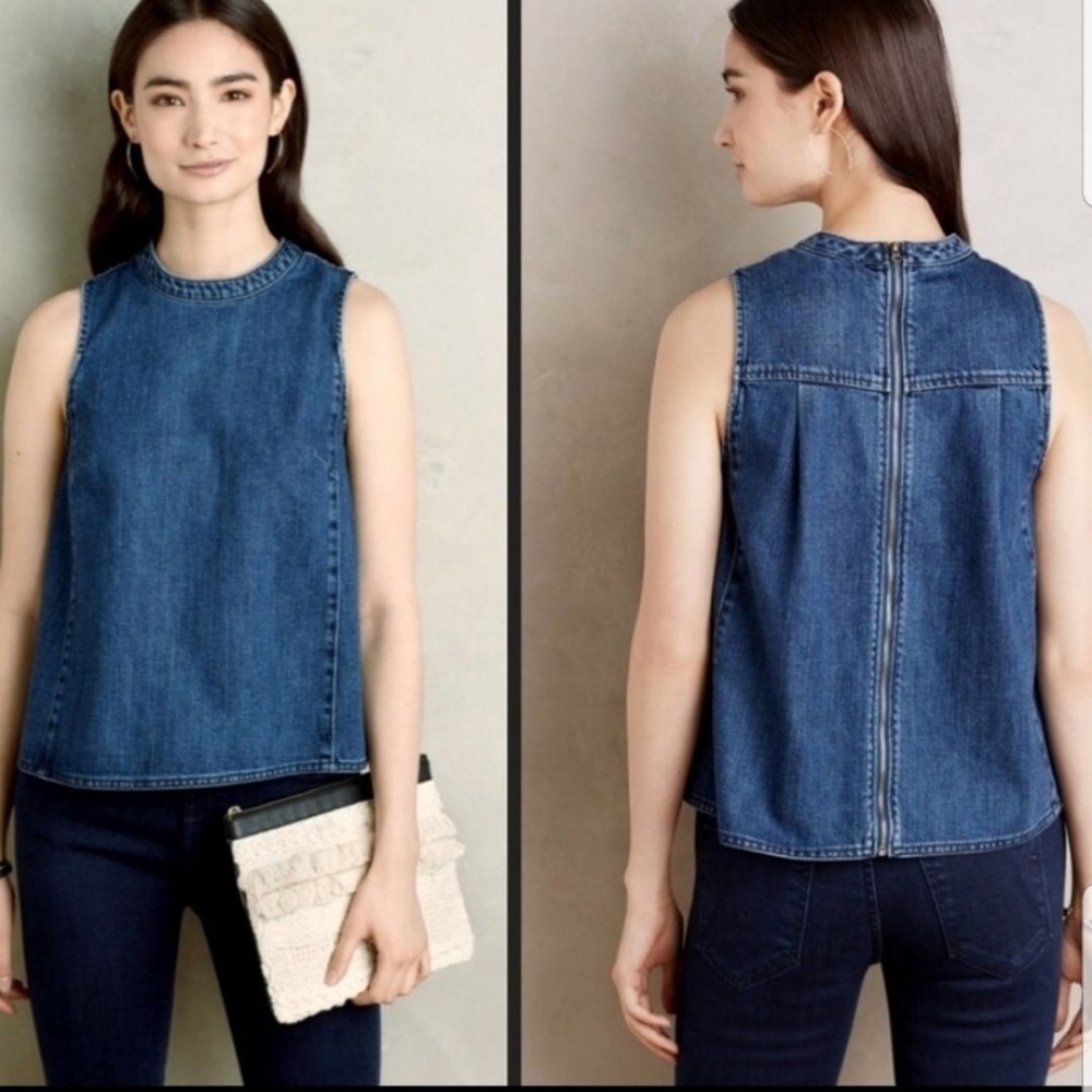 Anthropologie Holding Horses Denim Swing Tank